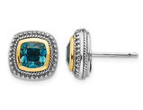 2.60 Carat (ctw) London Blue Topaz Button Earrings in Sterling Silver with 14K Gold Accent